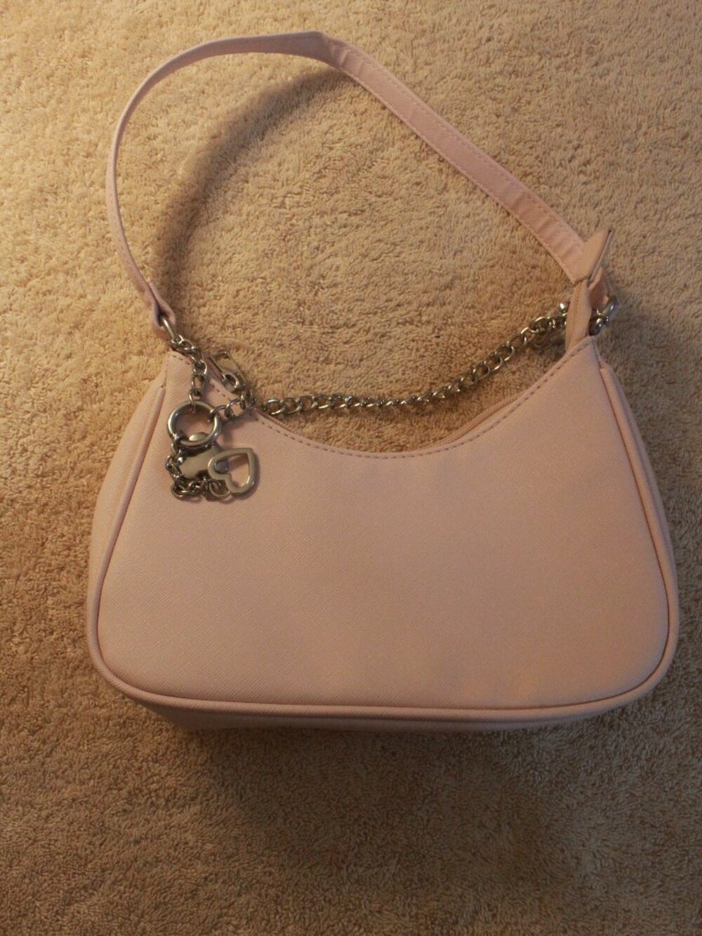 Blush Pink Shoulder Bag with Gold-Tone Chain & Heart Charm